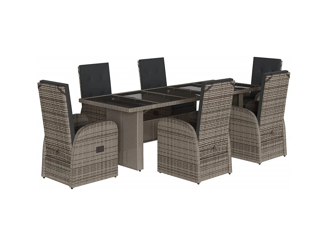 Central Valley  Ensemble à manger de jardin et coussins 7 pcs gris rotin