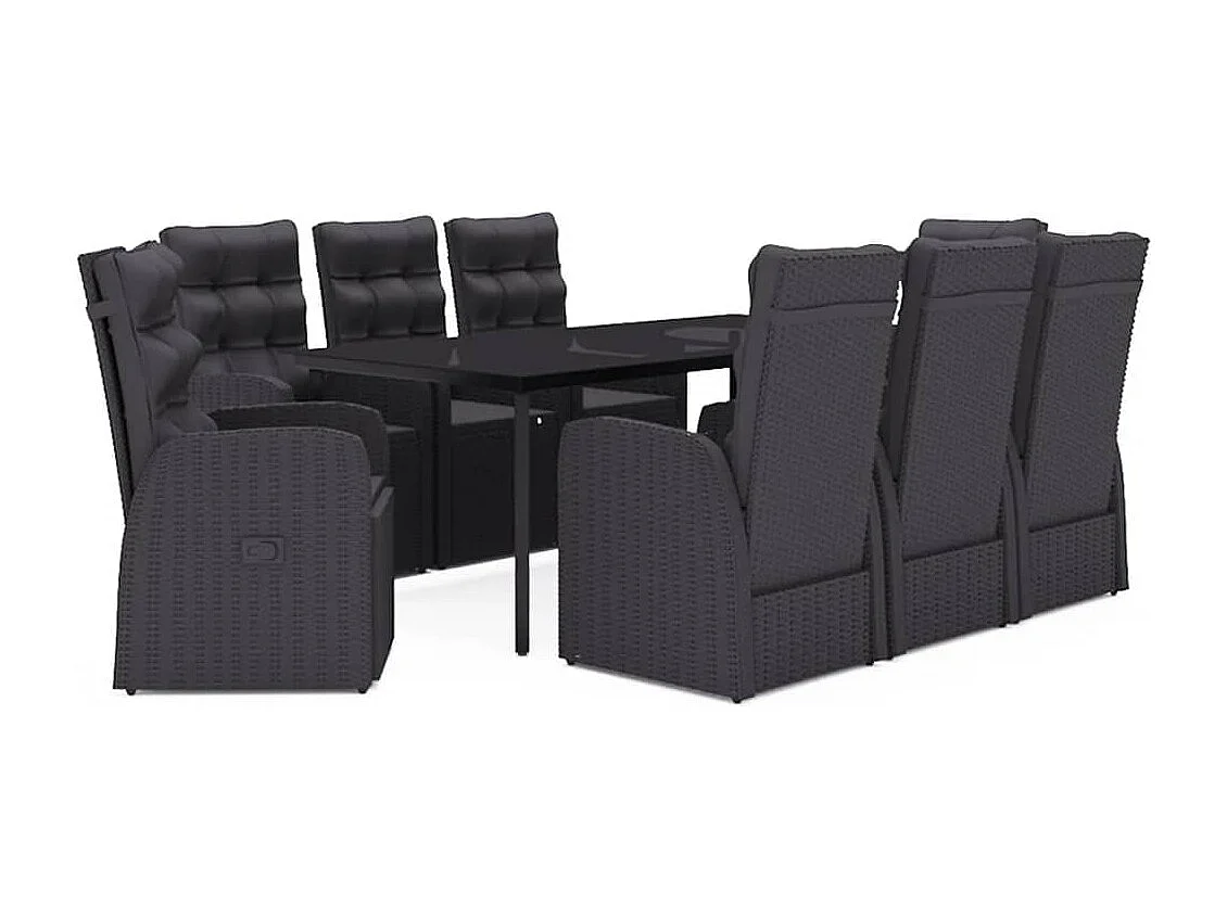Grimfast  Ensemble à manger de jardin avec coussins 9 pcs noir