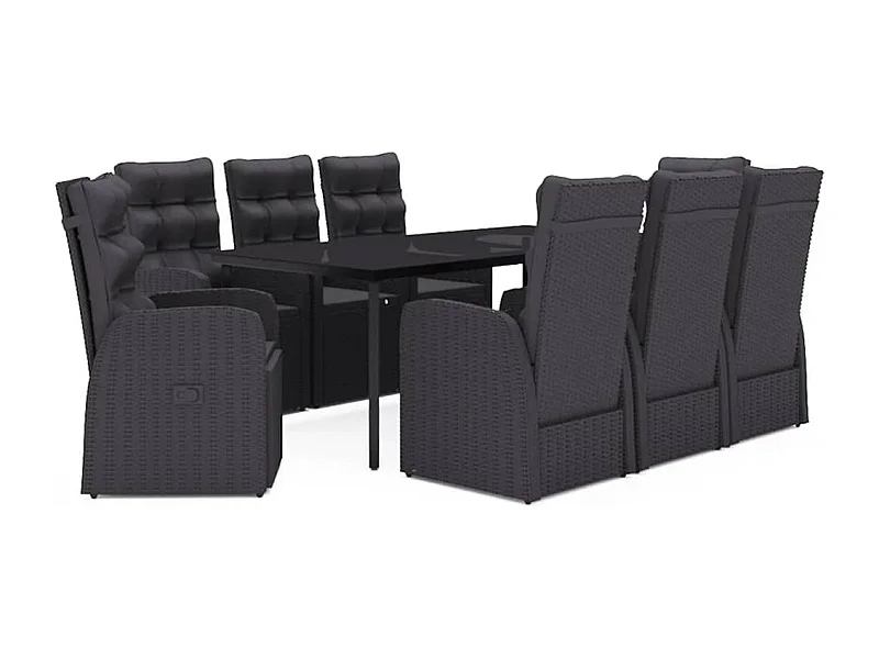 Grimfast  Ensemble à manger de jardin avec coussins 9 pcs noir