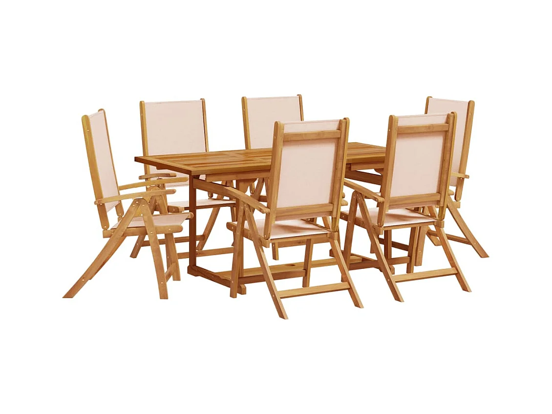 Carrizo Springs  Juego comedor de jardín 7 pzas madera maciza acacia y textileno