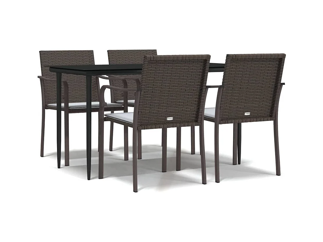 Tholen  Juego comedor jardín 5 piezas y cojines ratán sintético y acero