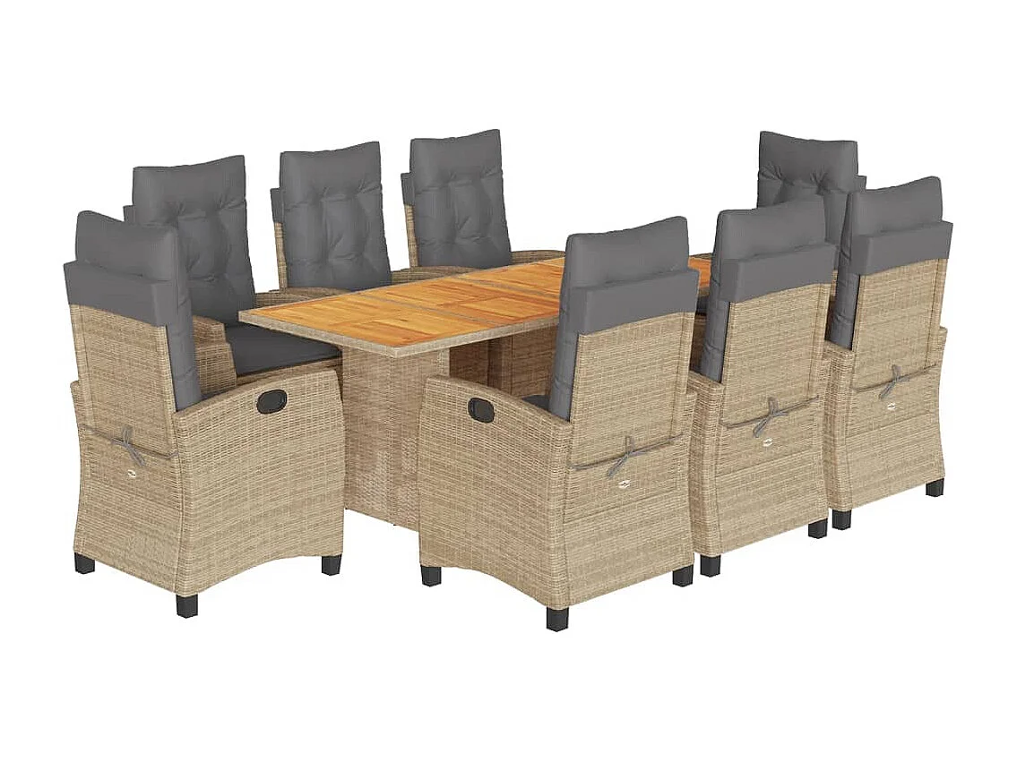 Frances  9-delige Tuinset met kussens poly rattan gemengd beige