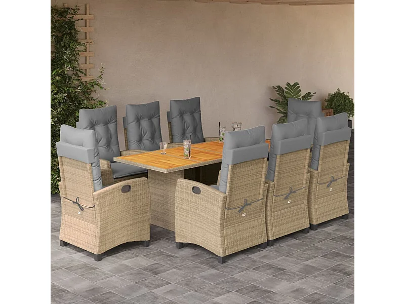 Frances  9-delige Tuinset met kussens poly rattan gemengd beige