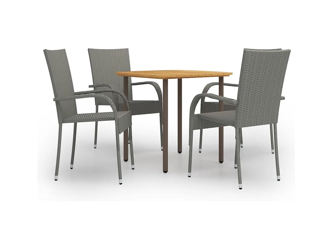 Carroll  Ensemble à manger de jardin 5 pcs Résine tressée Gris