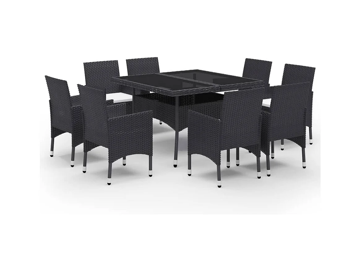 Deerlijk  9-delige Tuinset poly rattan en glas zwart