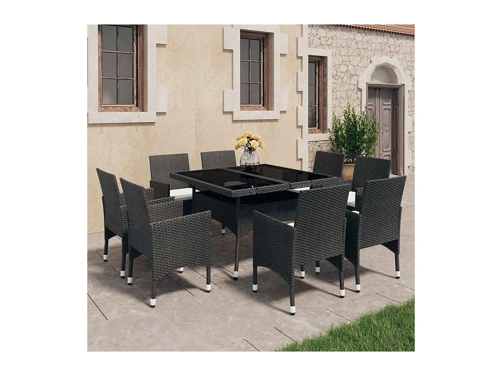 Deerlijk  9-delige Tuinset poly rattan en glas zwart
