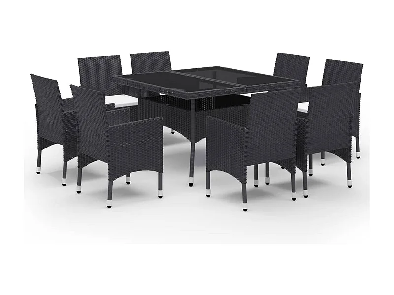 Deerlijk  Ensemble à Manger de jardin 9 pcs Résine tressée et verre Noir