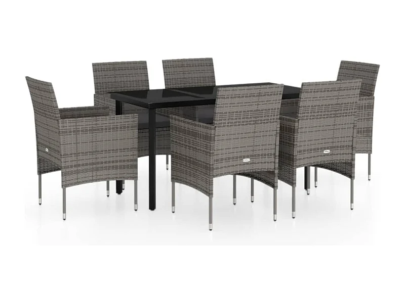 Hillsboro  Ensemble à manger de jardin coussins 7pcs Gris et noir