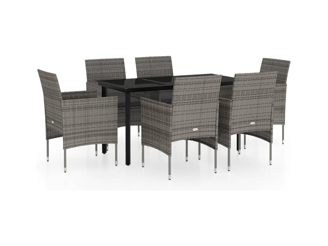 Hillsboro  Ensemble à manger de jardin coussins 7pcs Gris et noir