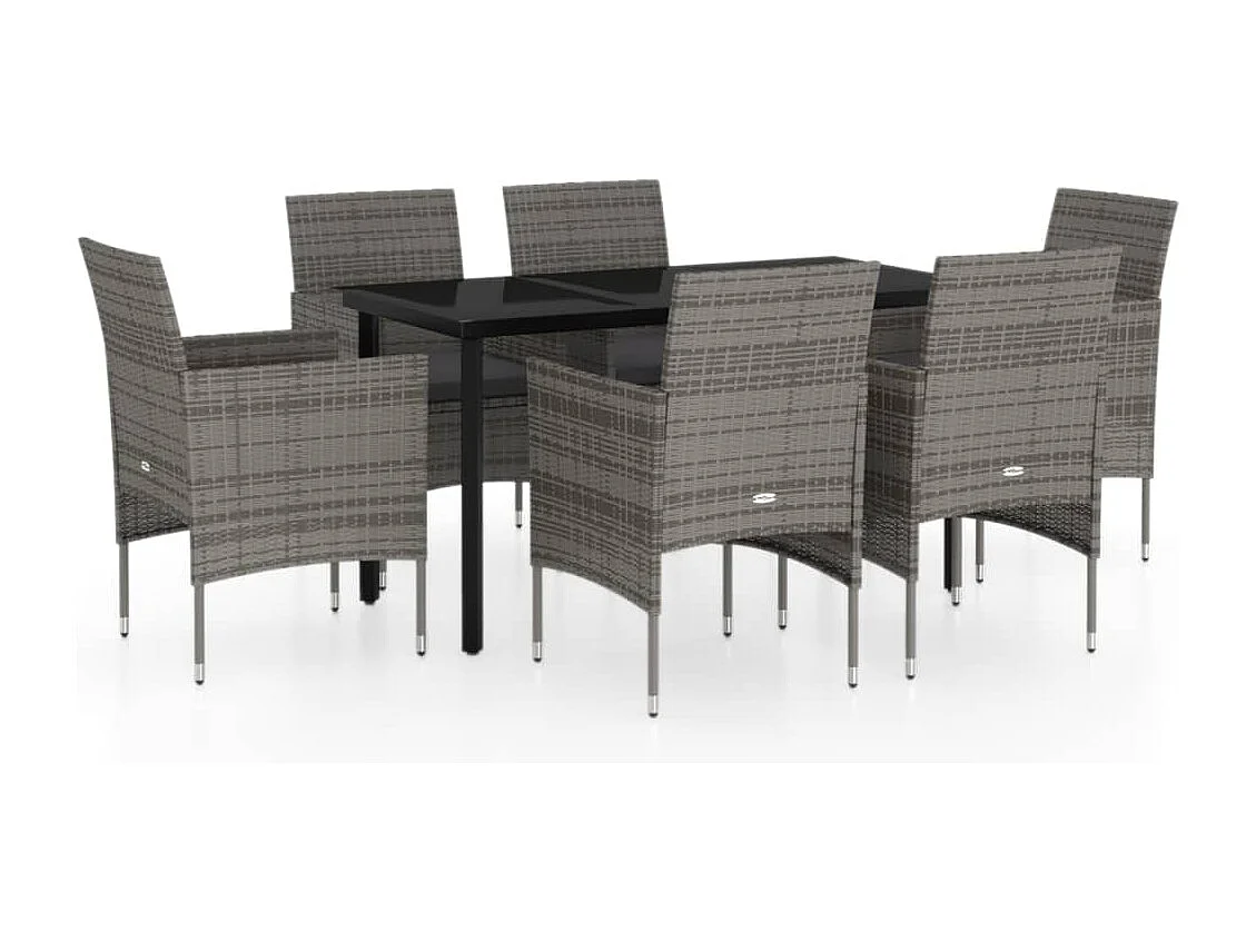 Hillsboro  Ensemble à manger de jardin coussins 7pcs Gris et noir