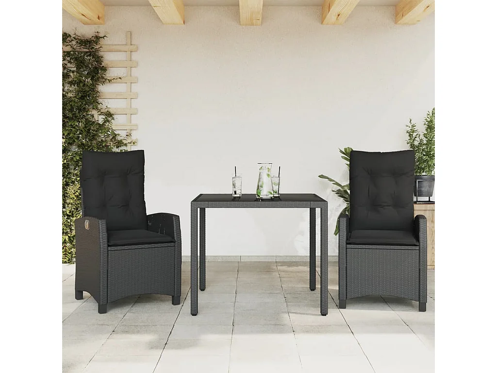Prolenta Premium -  3-delige Tuinset met kussens poly rattan zwart