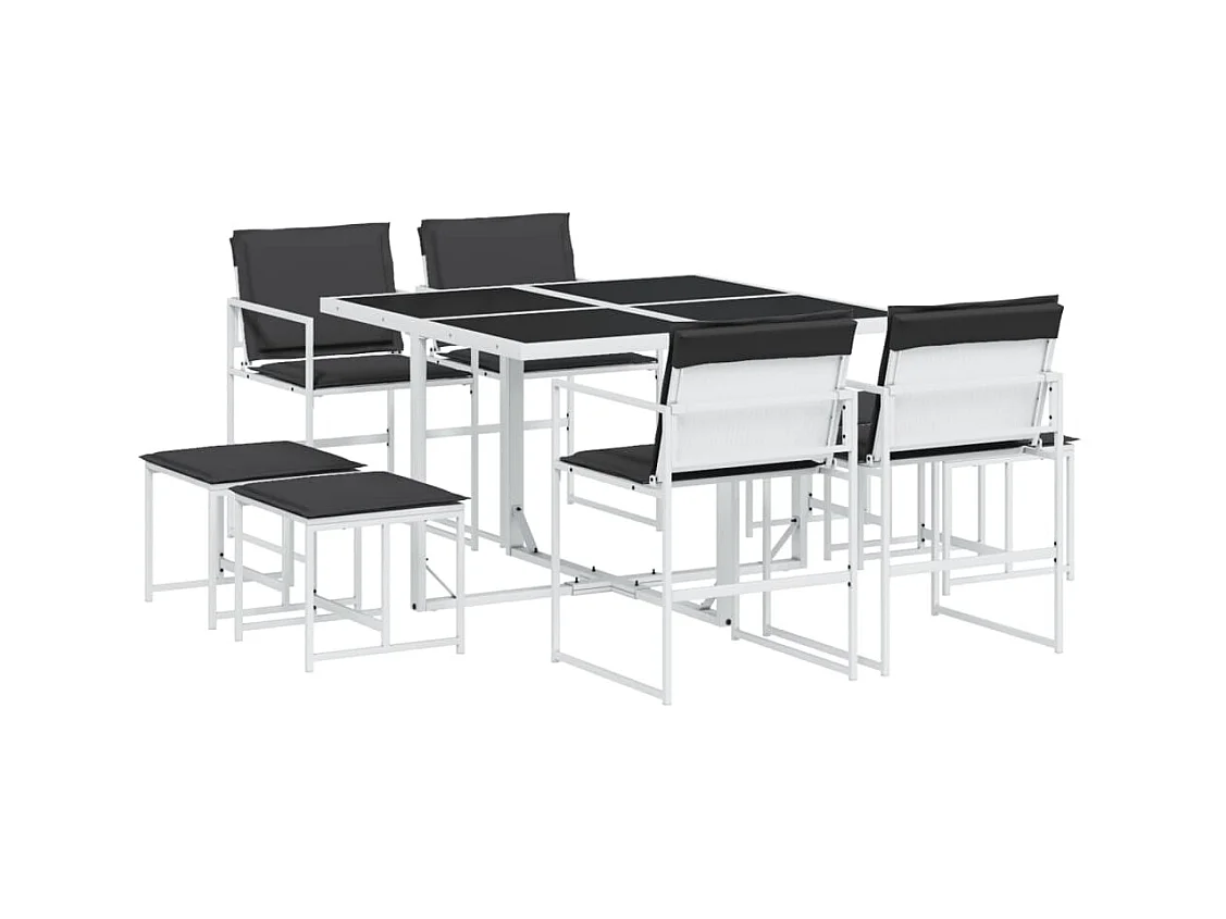 Dunkitt  Ensemble à manger de jardin avec coussins 9 pcs blanc textilène