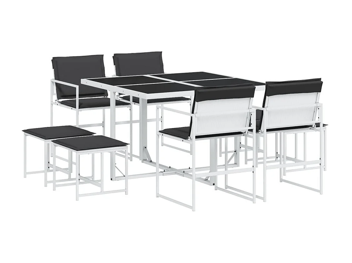 Dunkitt  Ensemble à manger de jardin avec coussins 9 pcs blanc textilène