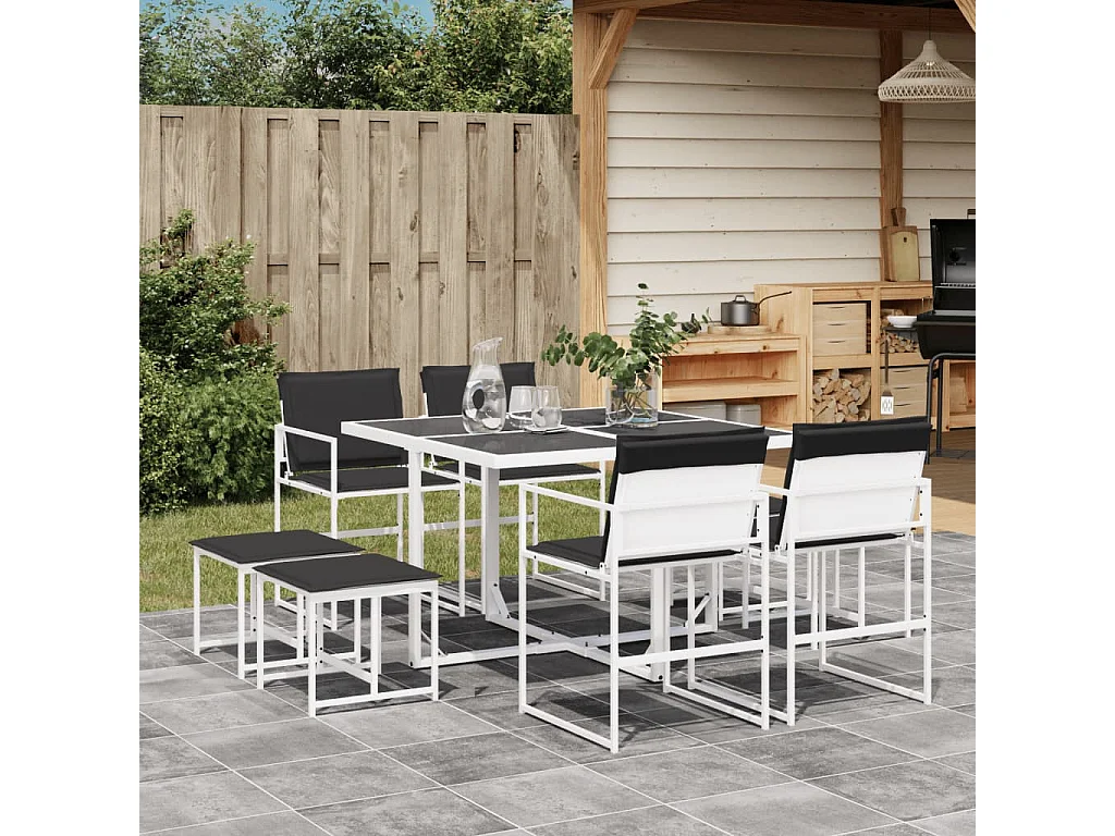Dunkitt  Ensemble à manger de jardin avec coussins 9 pcs blanc textilène