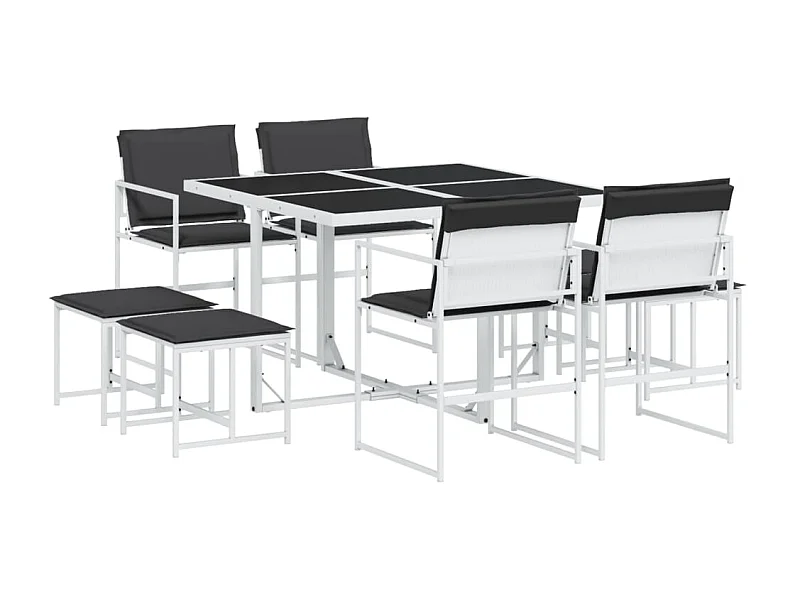 Dunkitt  Ensemble à manger de jardin avec coussins 9 pcs blanc textilène