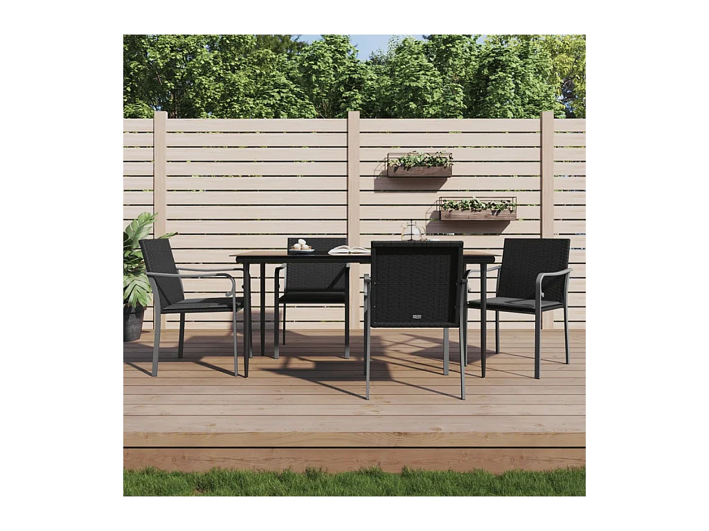 Tholen  Ensemble à manger de jardin 5 pcs coussins résine tressée acier