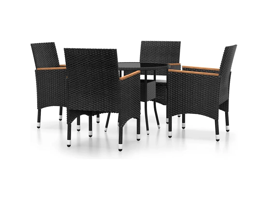 Didier-Paul  Ensemble à manger de jardin 5 pcs Résine tressée Noir