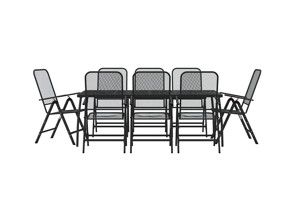 Jenneke  Juego de comedor de jardín 9 pzas malla metálica gris antracita