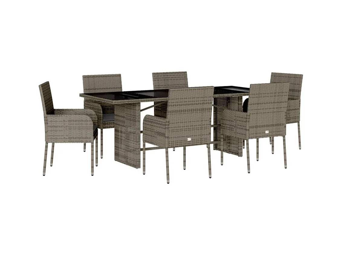 Ymir  7-delige Tuinset met kussens poly rattan grijs