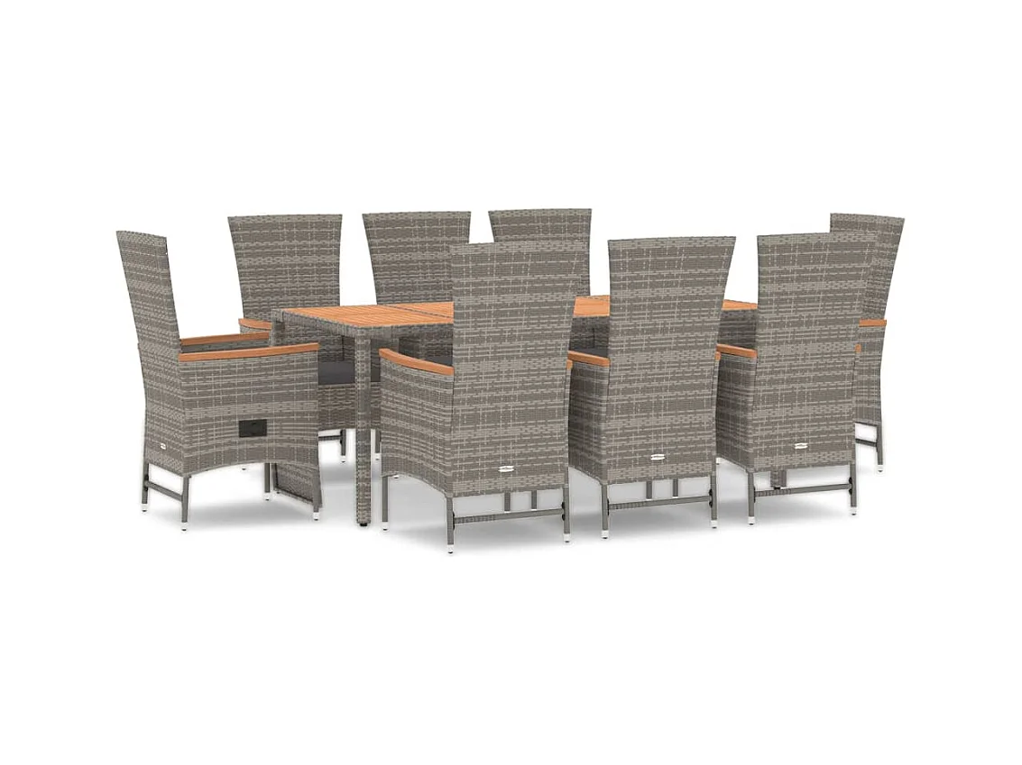 Brunnir  9-delige Tuinset met kussens poly rattan grijs