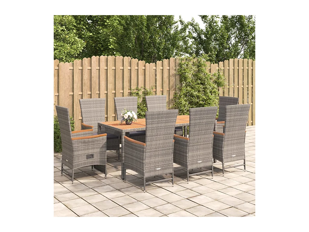 Brunnir  9-delige Tuinset met kussens poly rattan grijs