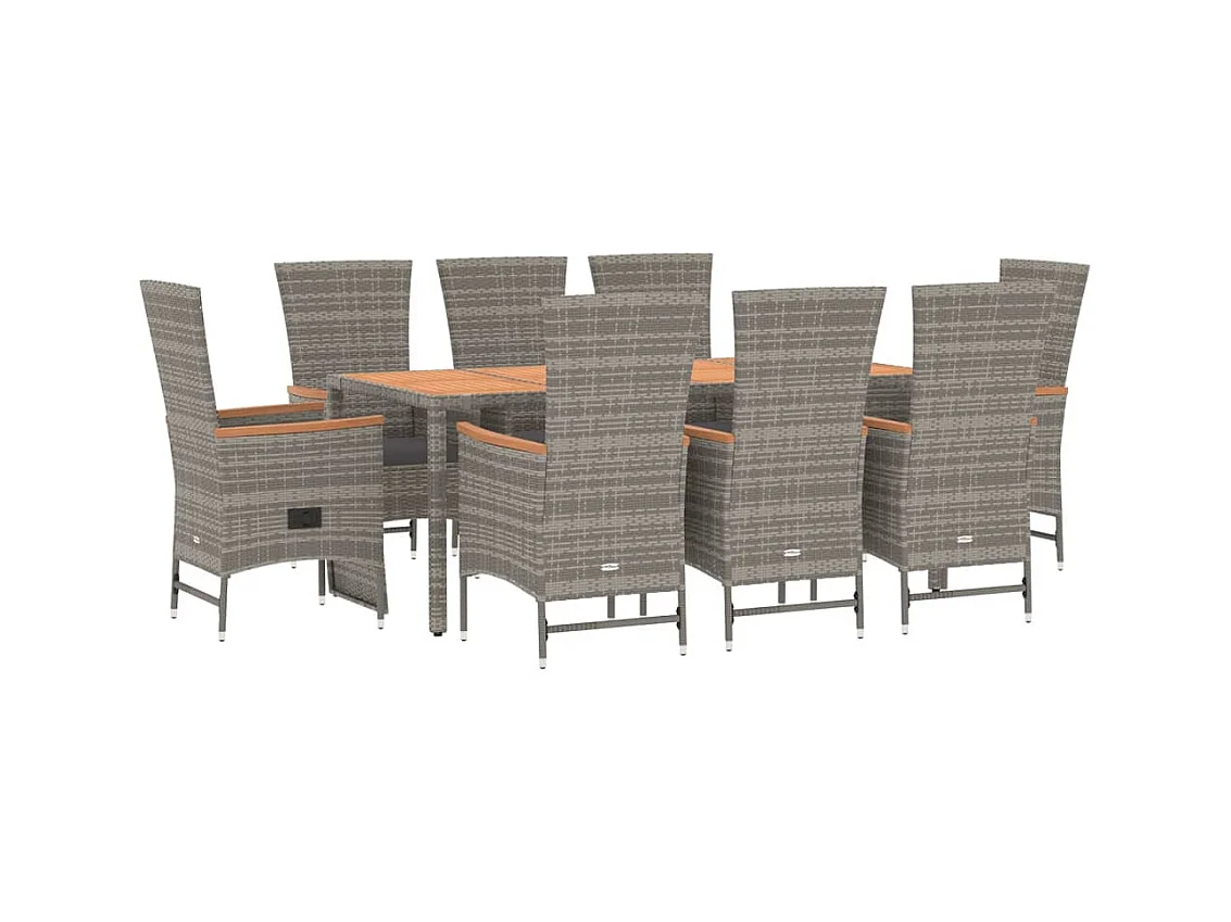 Brunnir  9-delige Tuinset met kussens poly rattan grijs