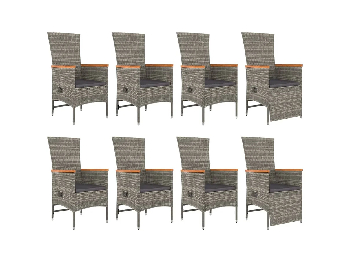 Brunnir  9-delige Tuinset met kussens poly rattan grijs