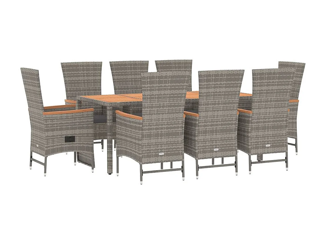 Brunnir  Set comedor jardín 9 pzas y cojines ratán sintético gris