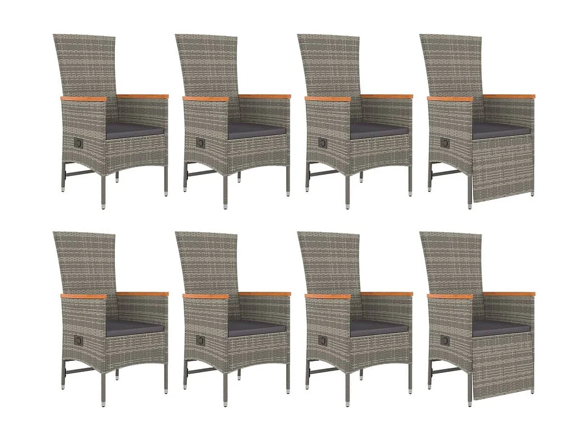 Brunnir  Set comedor jardín 9 pzas y cojines ratán sintético gris