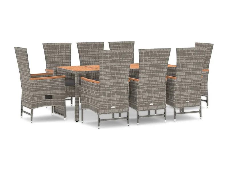 Brunnir  Ensemble à manger de jardin 9 pcs coussins gris résine tressée