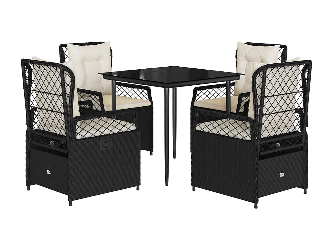 Zalan  5-delige Tuinset met kussens poly rattan zwart