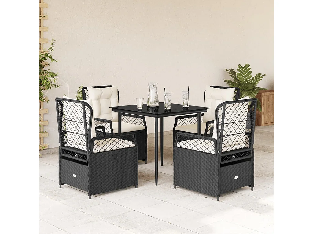 Zalan  5-delige Tuinset met kussens poly rattan zwart