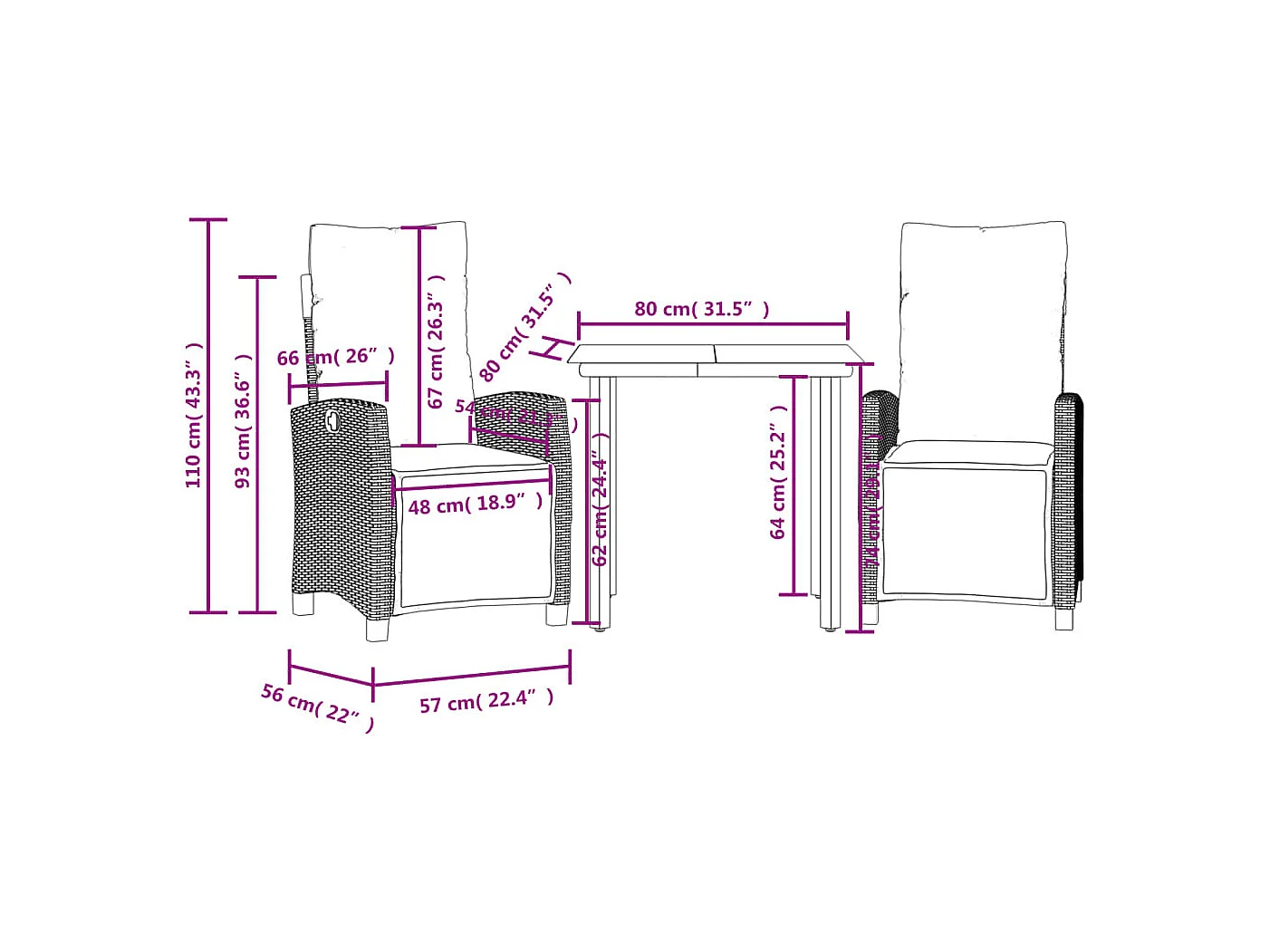 Prolenta Premium -  Ensemble à manger de jardin 3 pcs avec coussins Gris