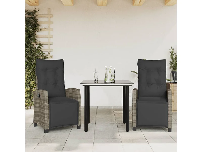 Prolenta Premium -  Ensemble à manger de jardin 3 pcs avec coussins Gris