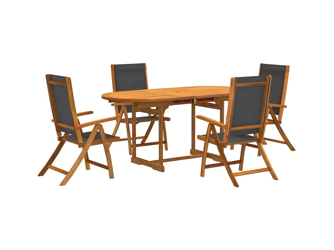 Carrizo Springs  Juego comedor de jardín 5 pzas madera maciza acacia y textileno