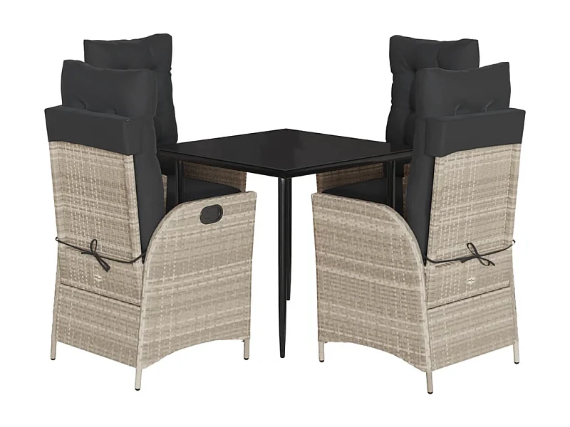 Sadie Claire  Ensemble à manger de jardin et coussins 5 pcs gris clair rotin