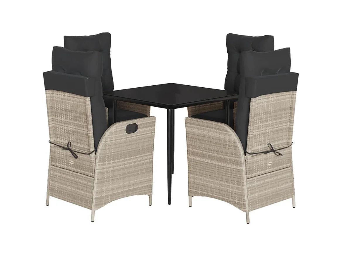 Sadie Claire  Ensemble à manger de jardin et coussins 5 pcs gris clair rotin