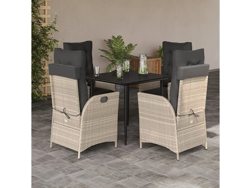 Sadie Claire  5-delige Tuinset met kussens poly rattan lichtgrijs