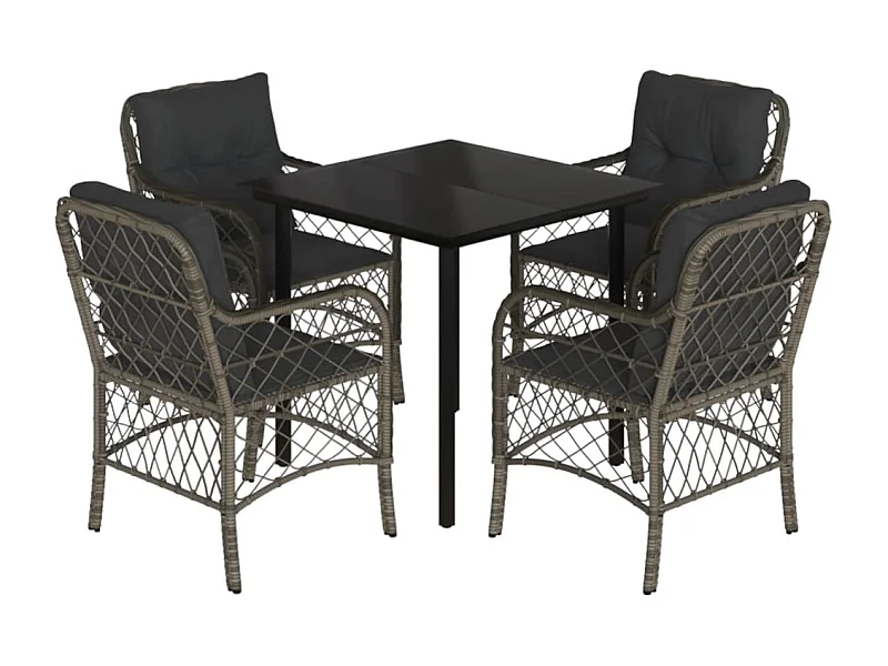 Thibodaux  Ensemble à manger de jardin 5 pcs coussins gris résine tressée
