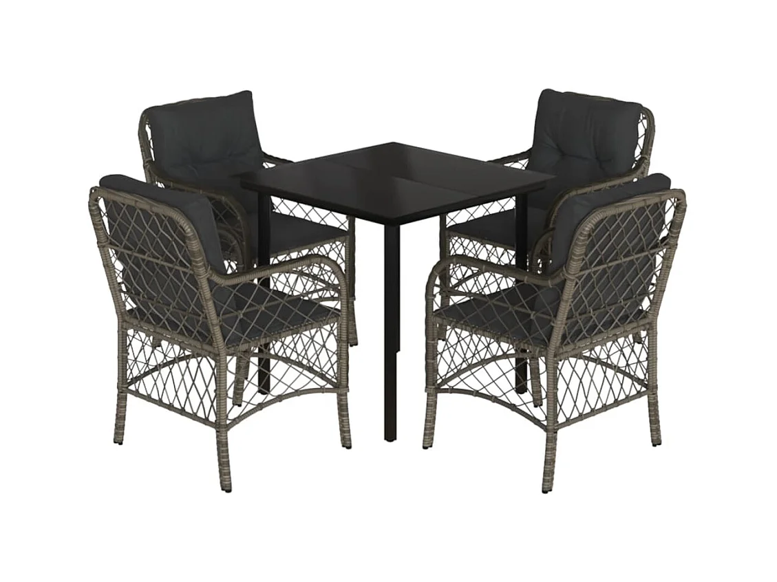Thibodaux  Set comedor de jardín 5 piezas con cojines ratán sintético gris