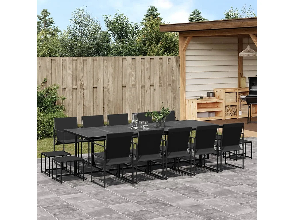 Sophie Rae  Ensemble à manger de jardin 15 pcs noir textilène