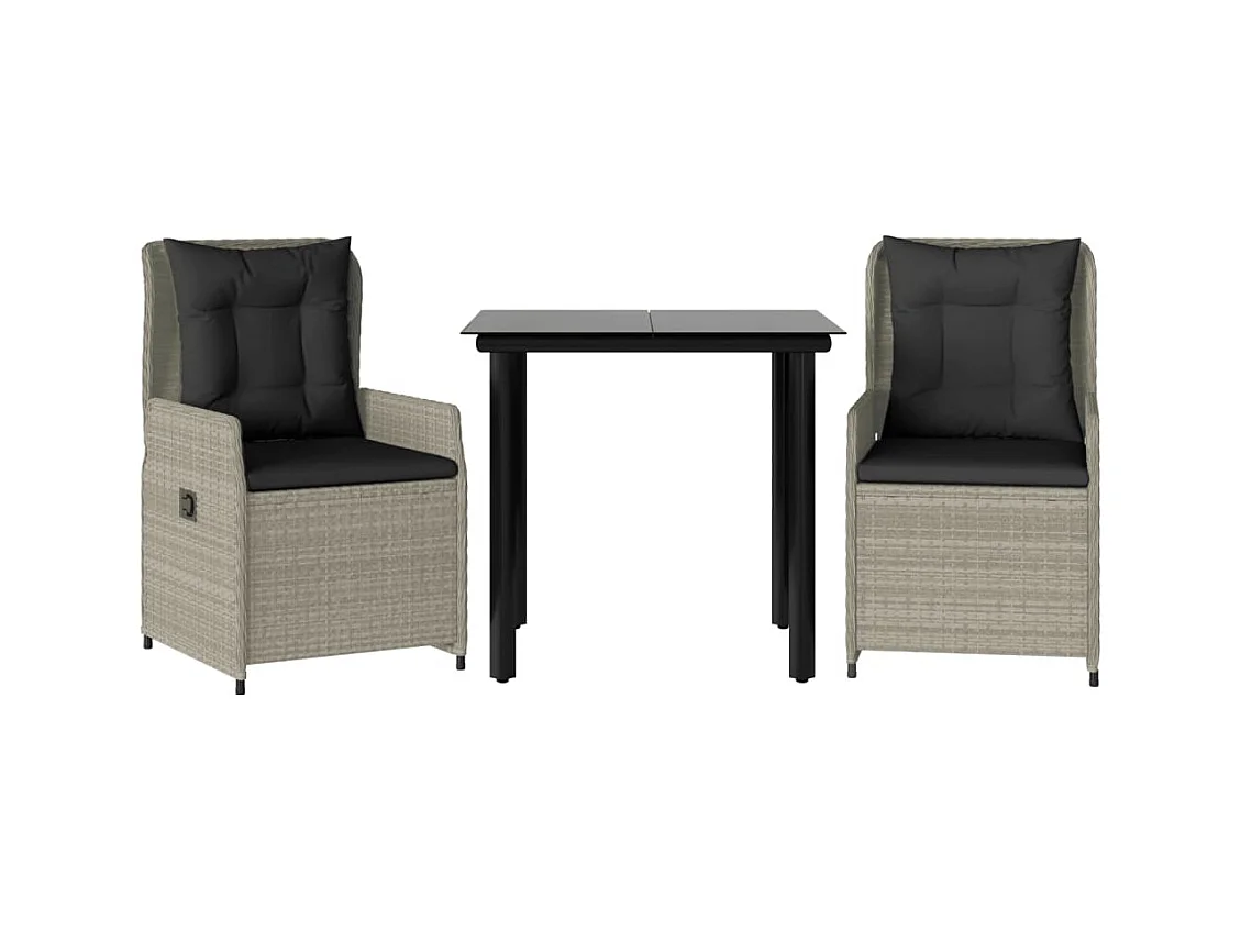 Garden Furniture -  Ensemble à manger de jardin 3pcs coussins gris clair poly rotin