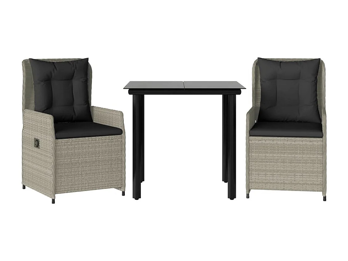 Garden Furniture -  Ensemble à manger de jardin 3pcs coussins gris clair poly rotin