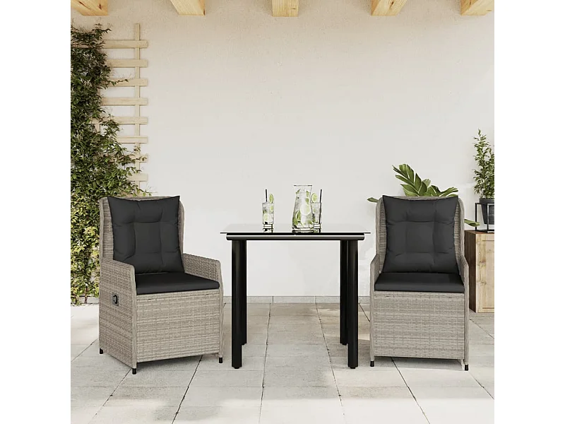 Garden Furniture -  Ensemble à manger de jardin 3pcs coussins gris clair poly rotin