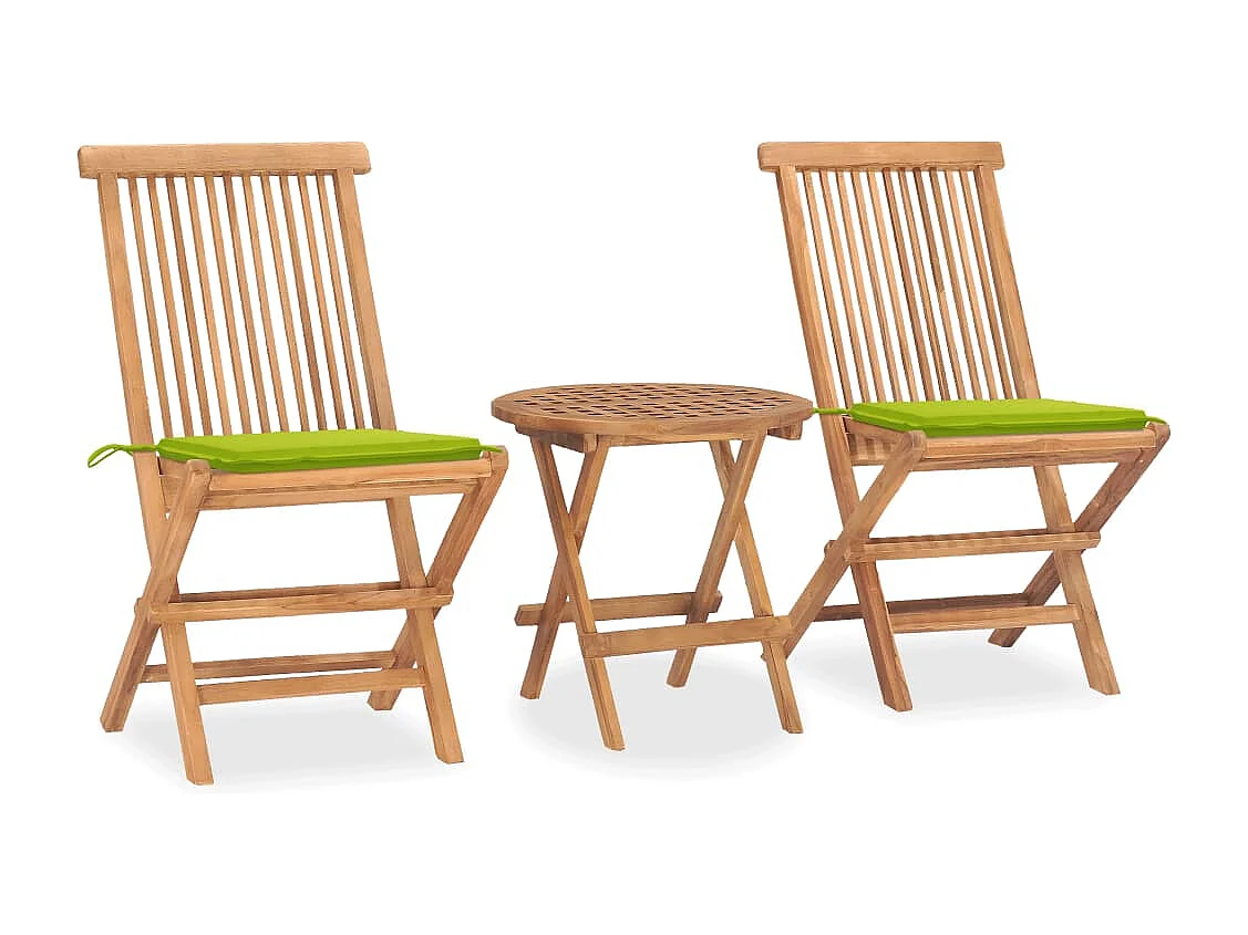 Danaë  Ensemble à manger d'extérieur pliable avec coussin 3 pcs Teck