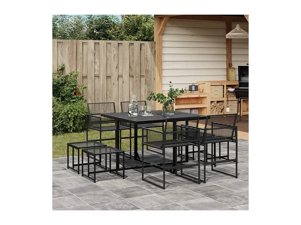 Daxen  Juego de comedor de jardín 9 piezas ratán sintético negro