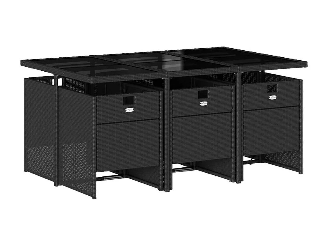 Jesse  Ensemble à manger de jardin coussins 7pcs Noir Résine tressée