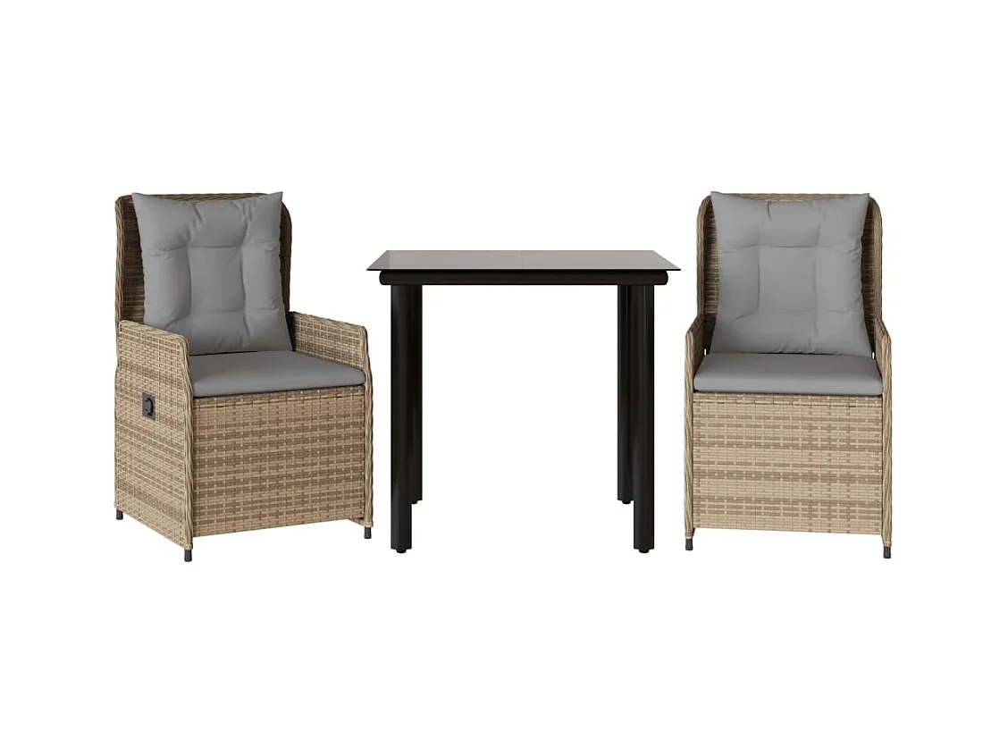 Garden Furniture -  Set comedor de jardín 3 pzas con cojines ratán sintético beige