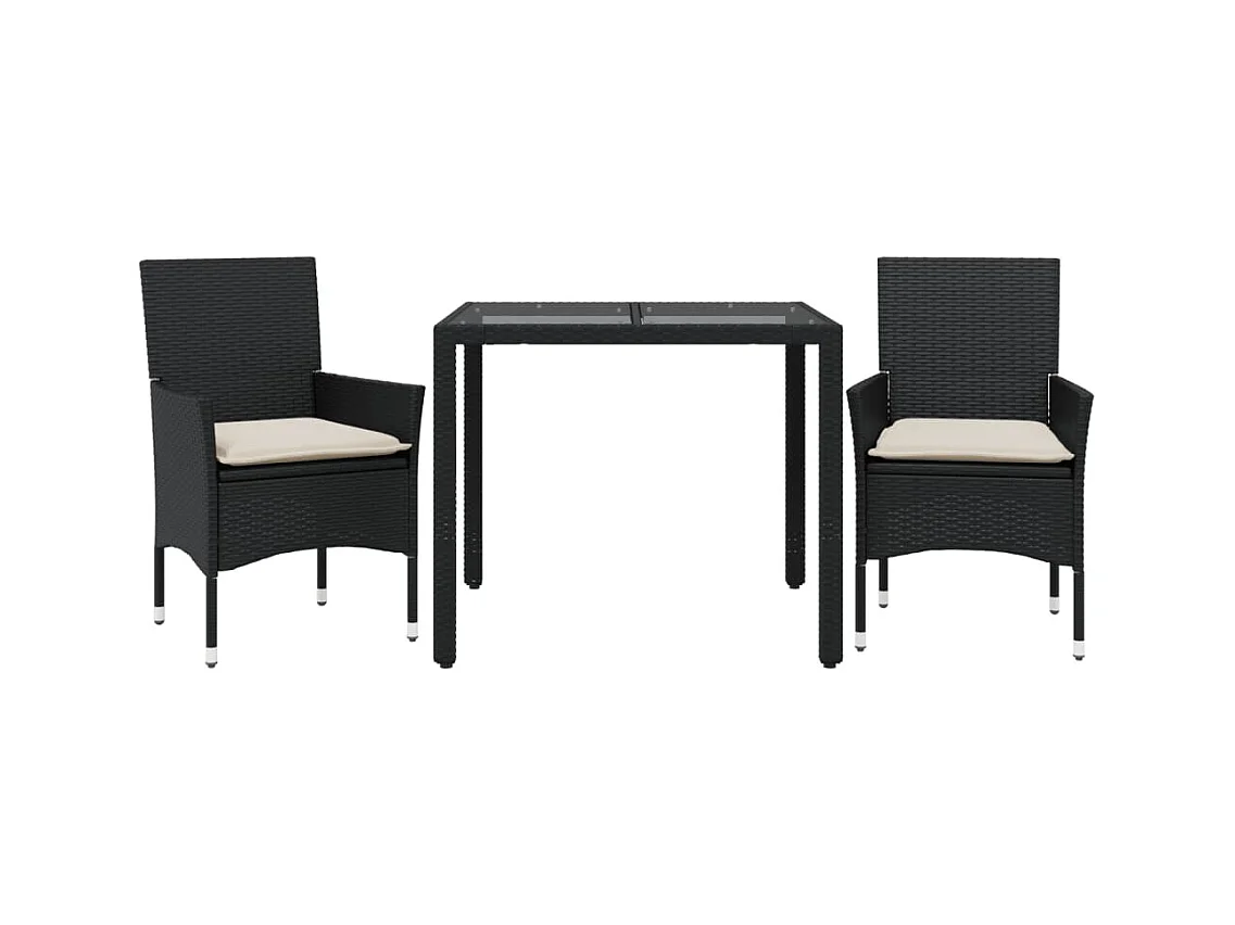 Stafford Springs  3-delige Tuinset met kussens poly rattan en glas zwart