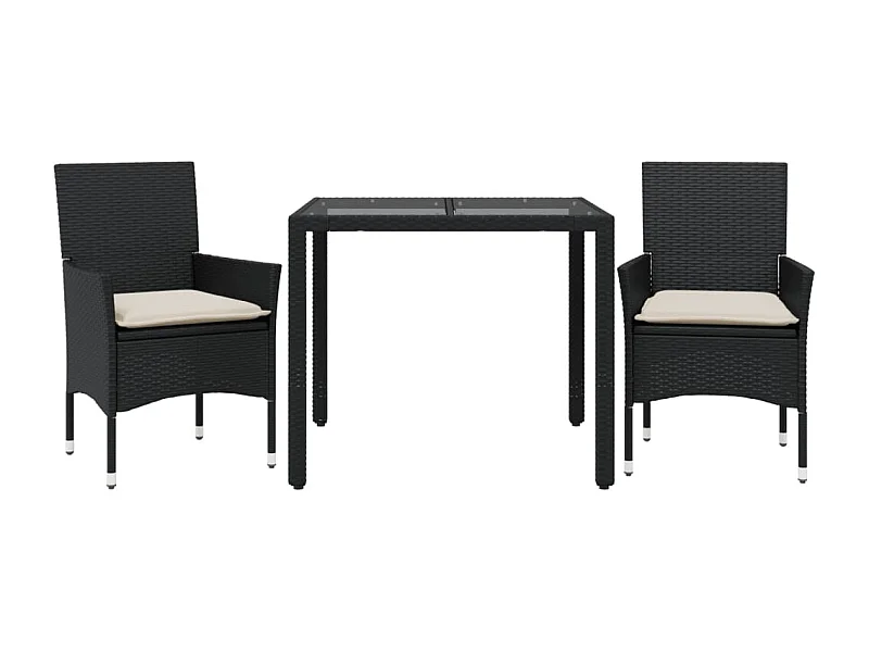 Stafford Springs  3-delige Tuinset met kussens poly rattan en glas zwart